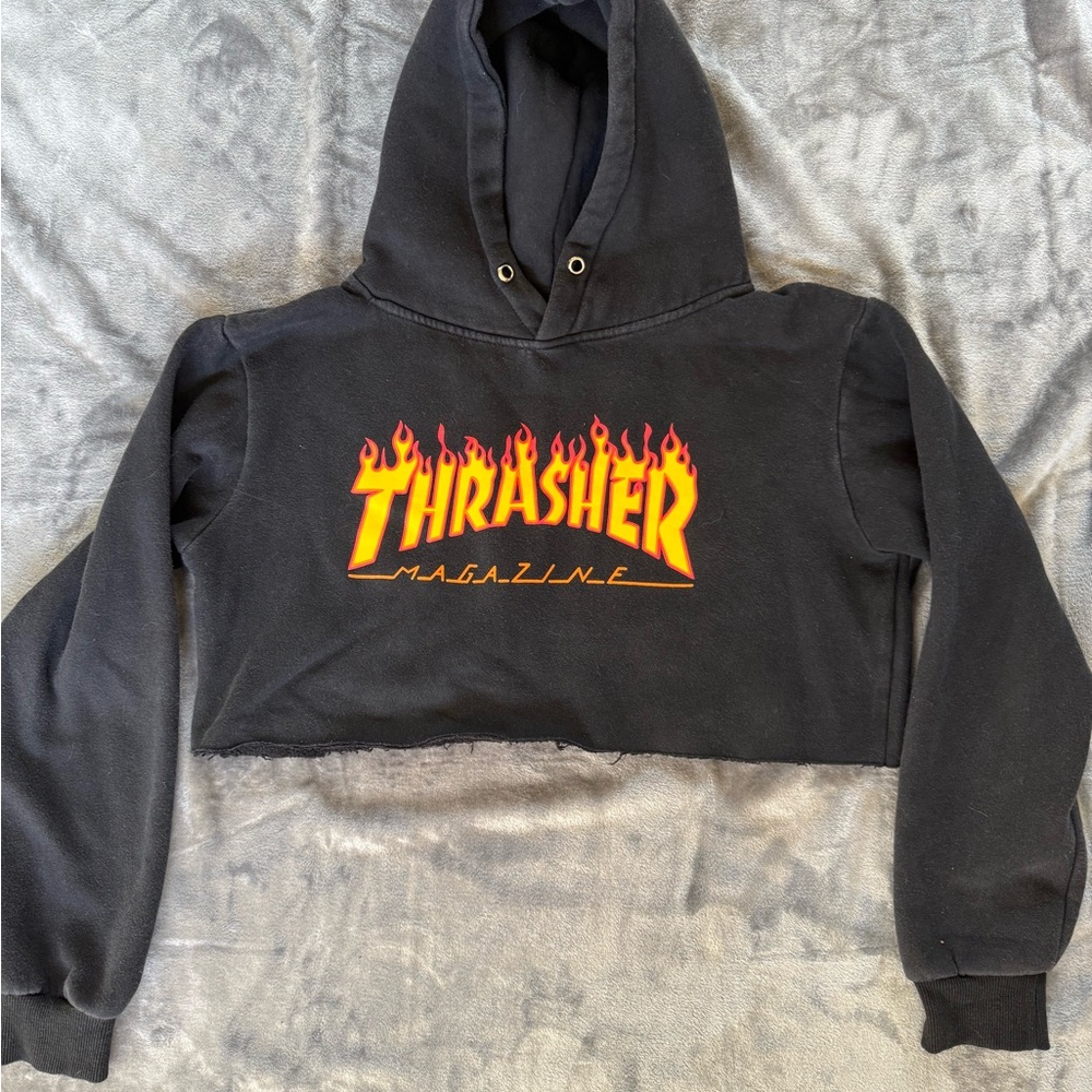 Thrasher Black Cropped Hoodie for Women